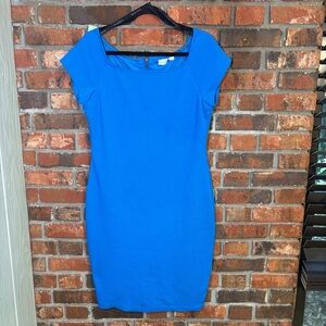 Bisou Bisou womens square neck textured knit cap sleeve sheath dress blue 16